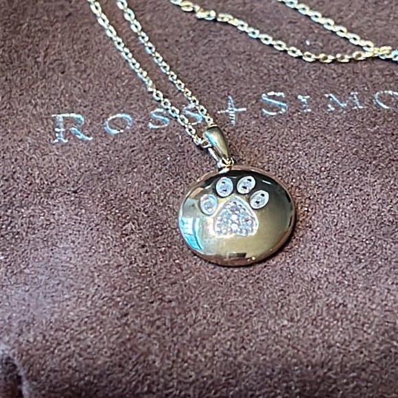 Ross Simons 18k Gold On Silver Diamond Accent Paw Print Pendant 18” Chain NWT - Picture 3 of 6